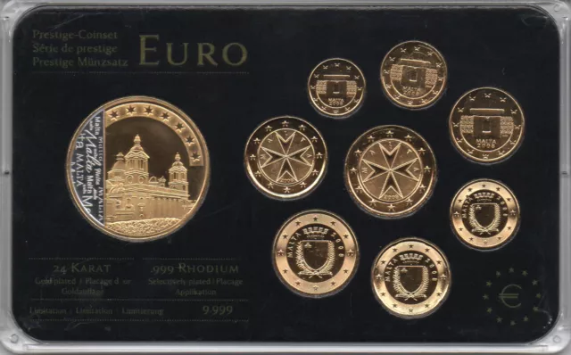 Prestige Münzsatz Euro - Malta 2008 - 999er Rhodium/24 Krt. Goldaufl.