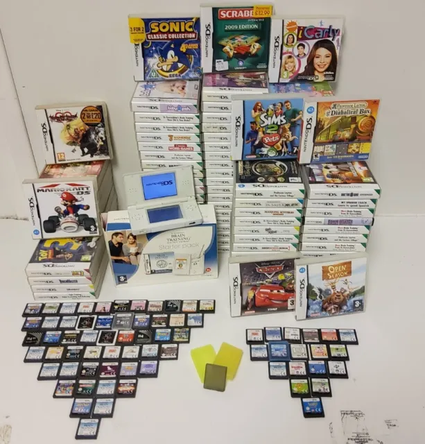 Nintendo DS Console + 102 x Games Joblot- Mario Kart Cars Sims Sonic Kingdom 66
