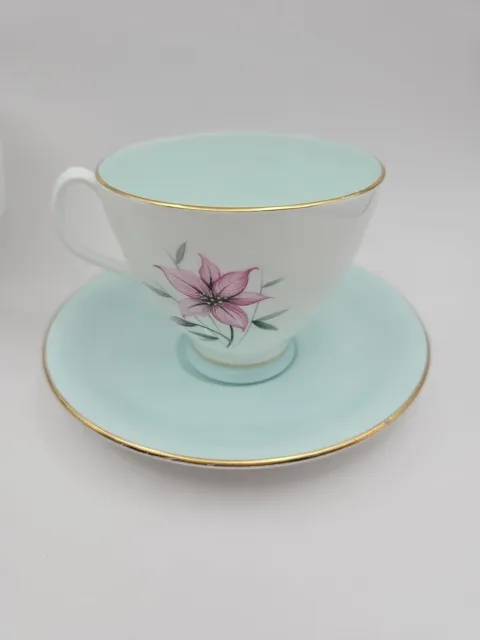 Vintage Royal Albert Elfin Flower Duck Egg Blue Coffee Cup Saucer Smooth Shape