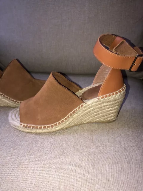 Gap Women's Brown Cognac Suede Leather Ankle Strap Espadrille Wedge Sandals 9