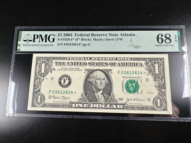 Superb Gem Graded PMG 68 EPQ Star Federal Reserve Note fr 1929-f* 3