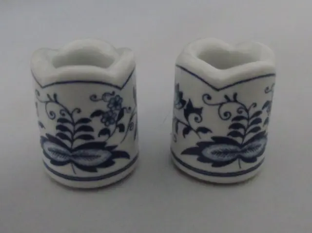 Vintage Pair Miniature Blue Onion 1" Candle Holder Funny Design Made in Germany