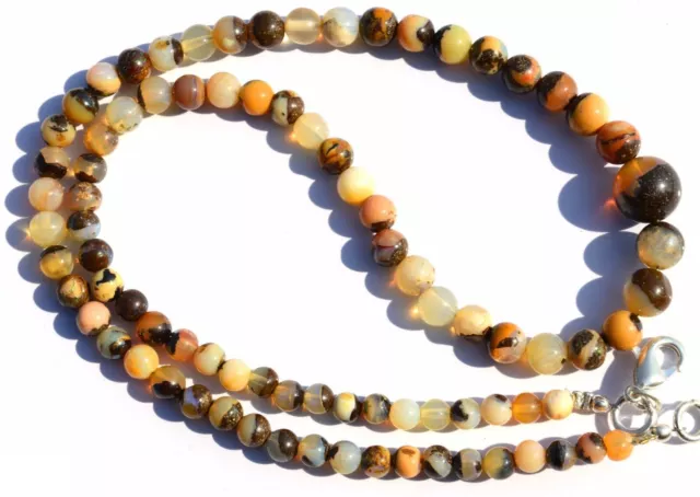 Natural Gem Australian Boulder Opal Flashy Fire 4 to 9MM Round Bead Necklace 17"