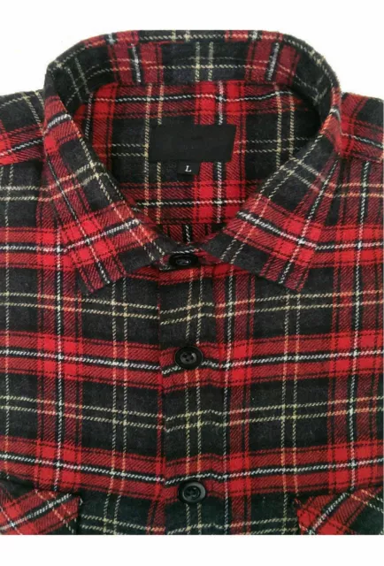 Mens Flannel Lumberjack Check Shirt Cotton Work Shirts Vintage Tartan Scottish