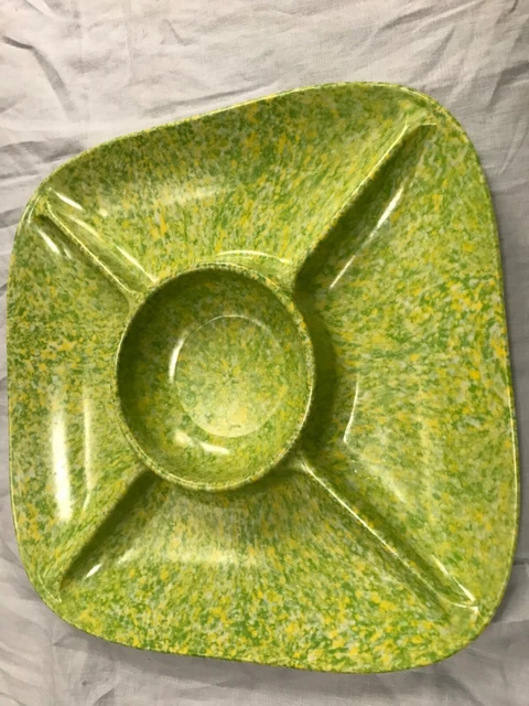 Bright green/yellow MELAMINE CONFETTI Tray MCM  Waverly Products Mid Century 14”