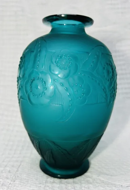 Marius Sabino Vase Lea Fleura Opalescent De Couleur Colore Bleu Vert Art Deco