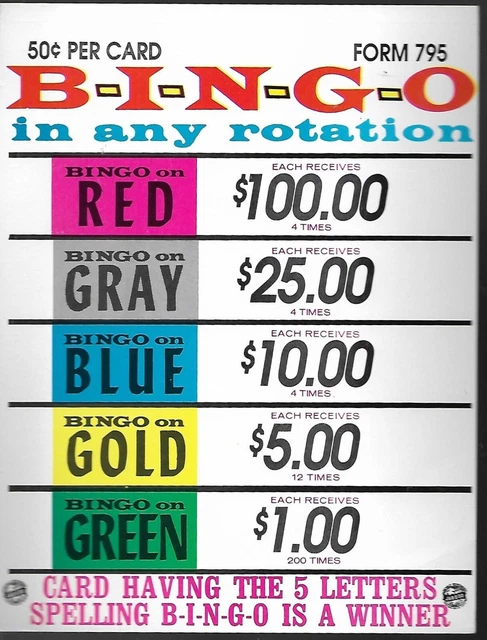 Bingo, ID card chart of Payouts