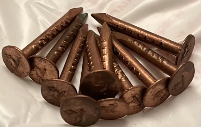 Lot Of 10 Vintage CHASE 1” One Inch Copper Nails Nail Raised Centaur W/ Bow Logo