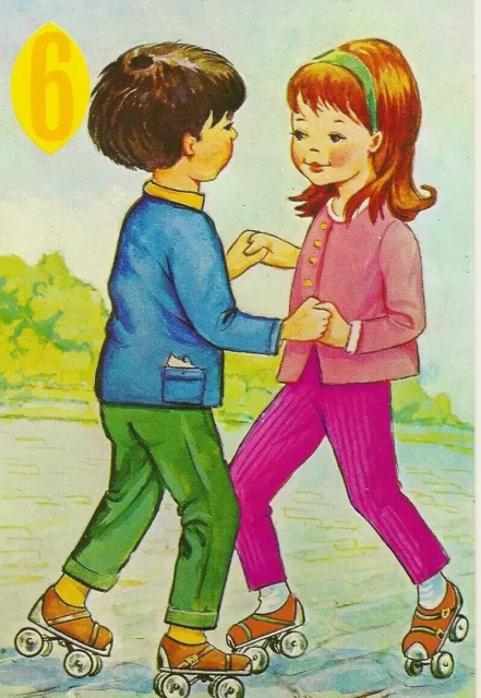 6th Happy Birthday Girls Boys Vintage Greeting Card 6 Years Old Sixth Skating