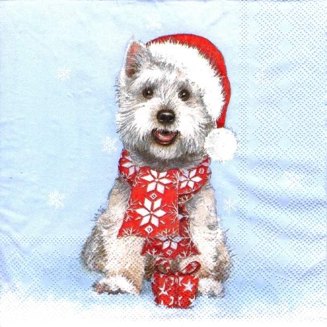 Serviettes en papier Chien Westie de Noël. Napkins dog Christmas Westie