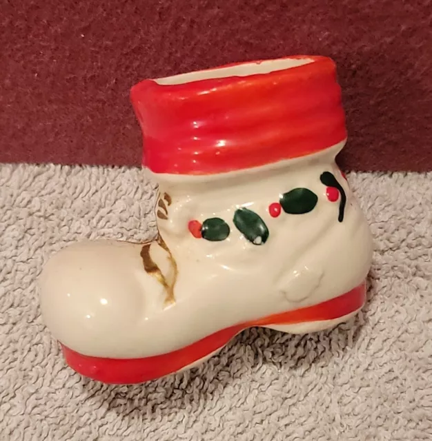 Vintage Christmas Ceramic Santa Boot Toothpick Holder 2"