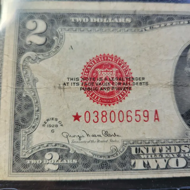 RARE⭐1928 G STAR Note Red Seal $2 Two Dollar  United State Note Legal Tender💥😮