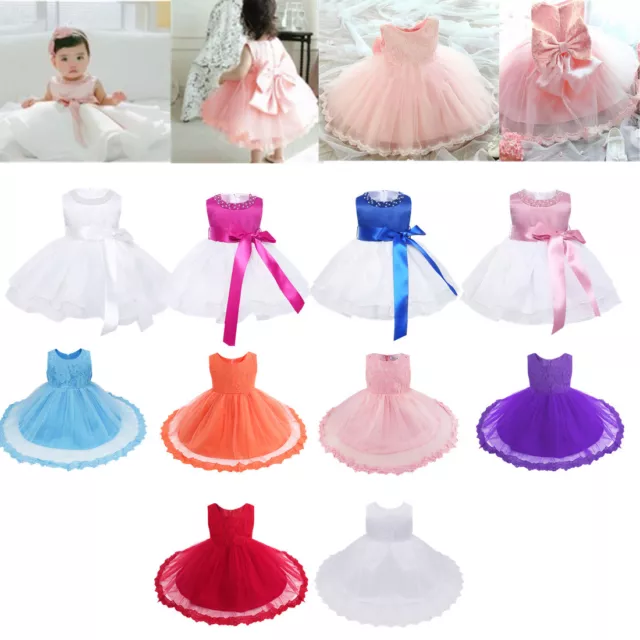 Baby Girls Pearls Baptism Christening Flower Dress Wedding Birthday Tutu Gown