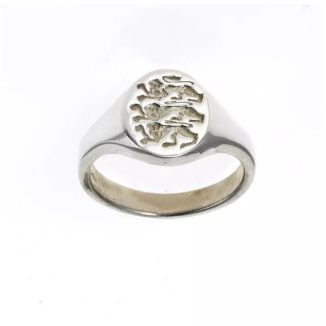 Gents Oval Signet Ring 3 Lions England Sterling Silver