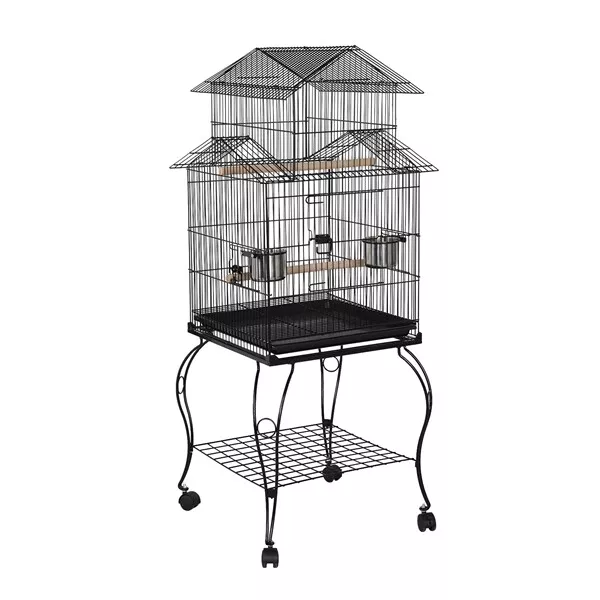 Bird Cage 55'' Triple Roof Top Parrot Parakeet Cockatiel Conure Cage w/Stand