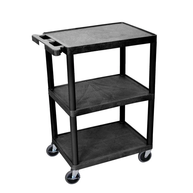 Luxor Utility Cart 3-Shelf with Wheel Locks Ergonomic Handle Thermoplastic Black