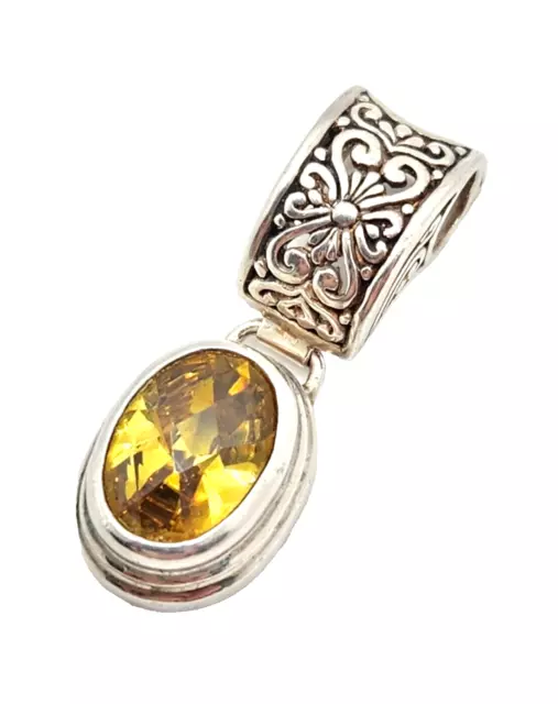 SARDA Bali Sterling Silver Pendant w/ Oval Faceted Lemon Quartz Stone 1 3/8"