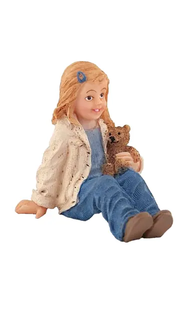 DOLLS HOUSE DOLL 1/12th LITTLE GIRL WITH TEDDY BEAR MODERN RESIN FIGURE