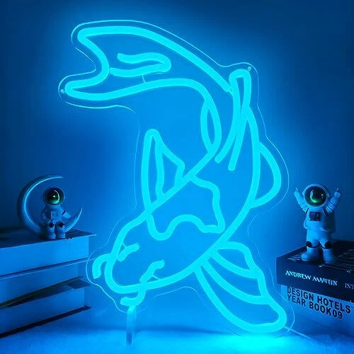 Koi Fish Neon Sign Fish Neon Lights Signs for Wall Decor Dimmable A-Ice Blue