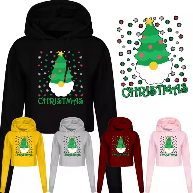 Christmas Tree Gnome Funny Dwarf Ladies Hoodie Xmas Santa Novelty Gift Jumper