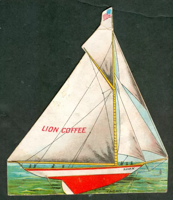 1890s YACHT Boat Die Cut PAPER TOY Lion COFFEE K31 USA Toledo Ohio Victorian