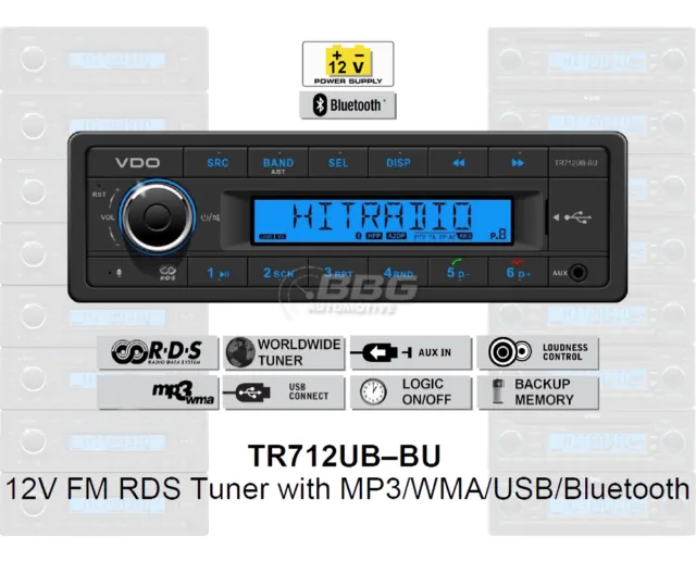 12 Volt Bluetooth PKW Auto Radio, RDS-Tuner, MP3, WMA, USB, 12V Blau TR712UB-BU