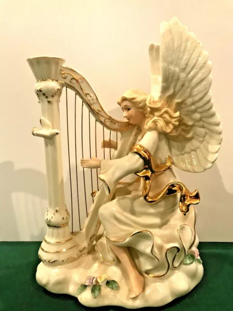 Beautiful Angel with Harp O Come All Ye Faithful Porcelain Statue