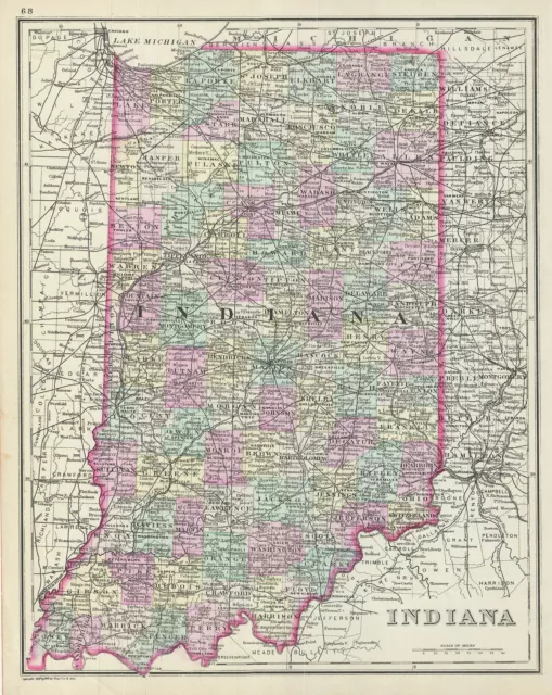 1887 Bradley Map Of Indiana