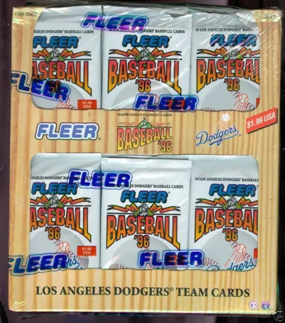 1996 Fleer '96 Los Angeles Dodgers Baseball Wax Pack Box Team Set Mike Piazza