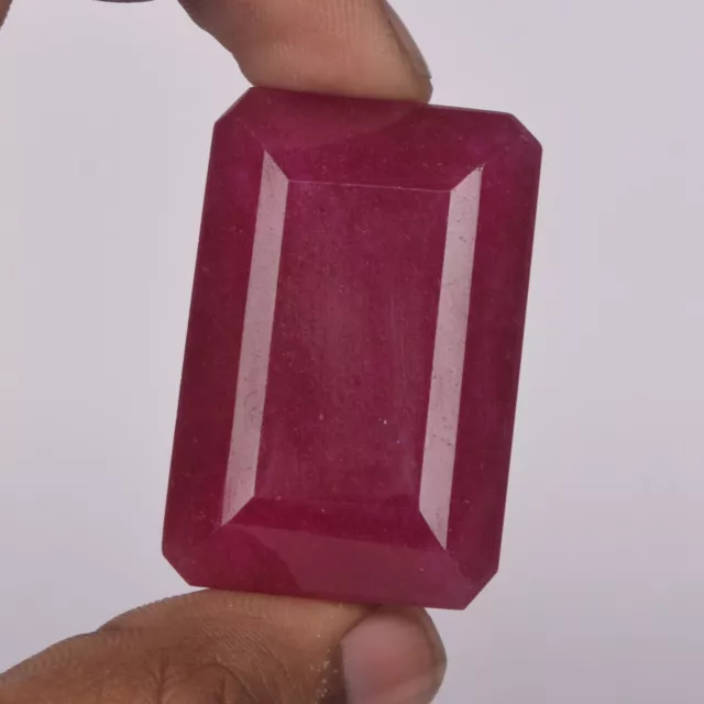 Emerald cut Red Ruby Faceted 172.50 Ct 39 x 25 mm Lab Created Loose Gemstone