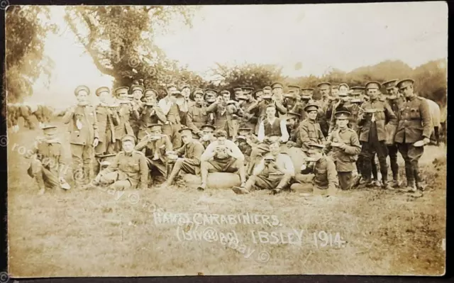 1914 Hampshire Yeo Carabiners - group at Ibsley Bivouac #2- Real Photo Postcard