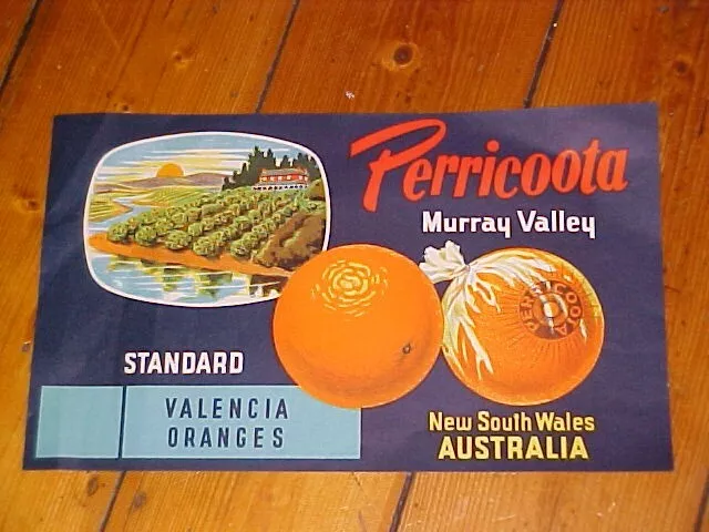 Vintage Advertising Orange Citrus Fruit Crate Label Perricoota Murray Valley