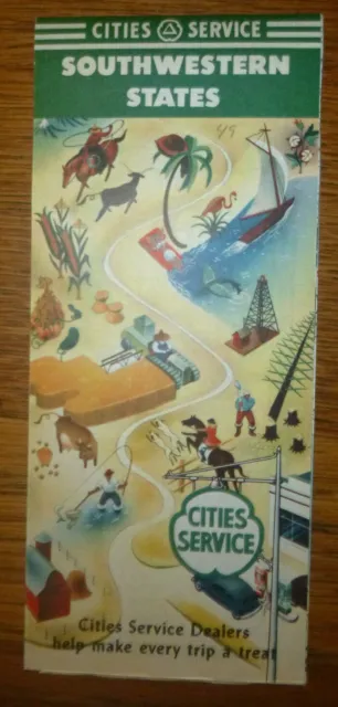 1949 Southwestern United States road map Cities Service oil gas route 66