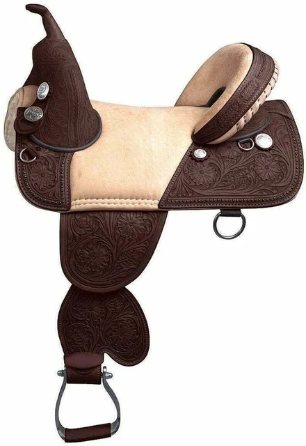 Western Rembourré Selle 16  Eco Cuir Couleur Marron Tambour