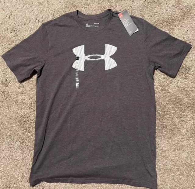 Under Armour Big Logo Grey Charcoal Heather T-shirt Mens Size Medium Loose NEW