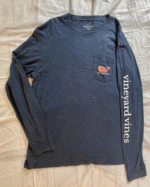 Vineyard Vines T Shirt Mens M Blue Long Sleeve Football Whale See Photos Spots