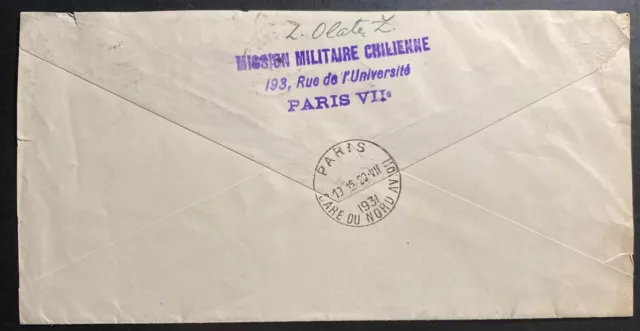 1931 Paris France Chile Military Mission Airmail Cover To London England 2