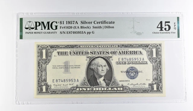 $1 1957-A Silver Certificate 45 EPQ Fr# 1620 (EA Block) PMG Graded *444