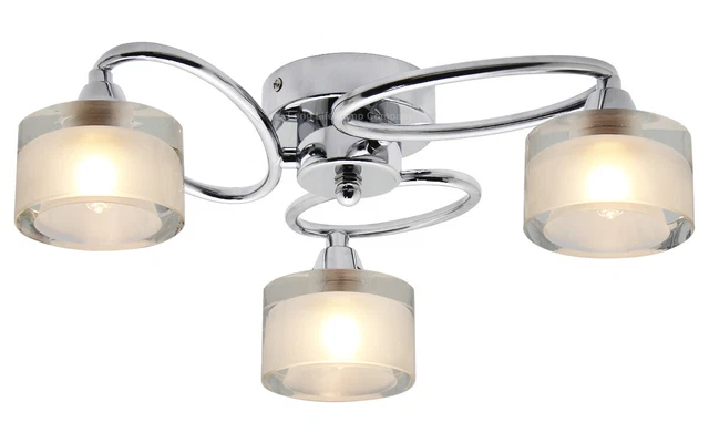 Modern Chrome 3 Way Ceiling Light Glass Crystal Shades H3062