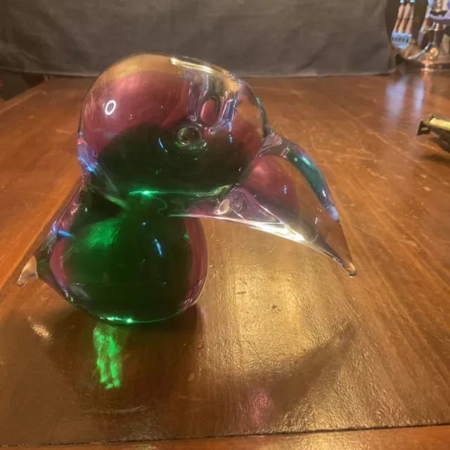 Vintage Murano Art Glass Purple Green  Bird Toucan Figure