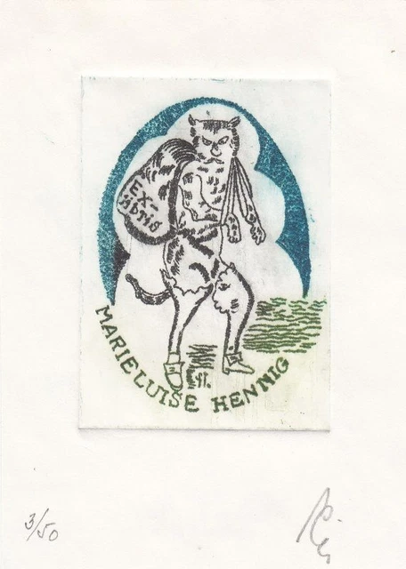 Exlibris Bookplate Etching Franz Illi IN Boots Hangover