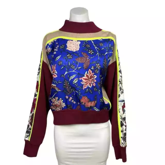 Diane Von Furstenberg Wool Cashmere Multicolor Floral Mock Neck Sweater Top Sz L