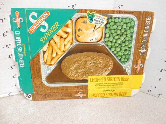 SWANSON 1960s CHOPPED SIRLOIN BEEF french fries TV dinner vintag frozen food box