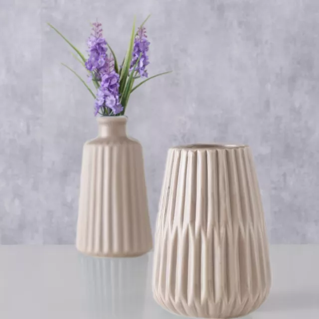 Design Nordic Blumen-Vase Oslo 2´er Set Creme Matt Keramik Tischvase Pampasgras 3