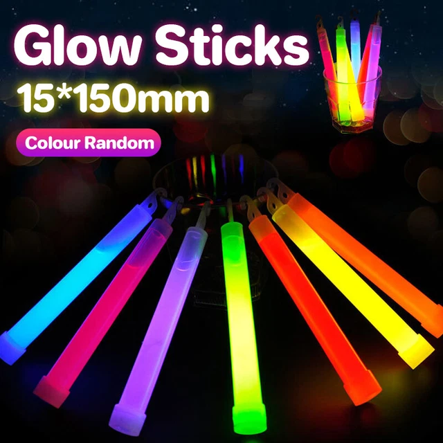 500x 6 inch 1.5cm Thick Glow Sticks - Single or Mixed Colour 6 15mm  Glowsticks