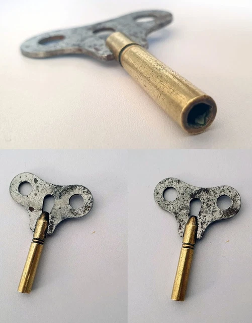 Ancienne Clé taille 4,25 mm. en fer et laiton pour horloges et pendules.