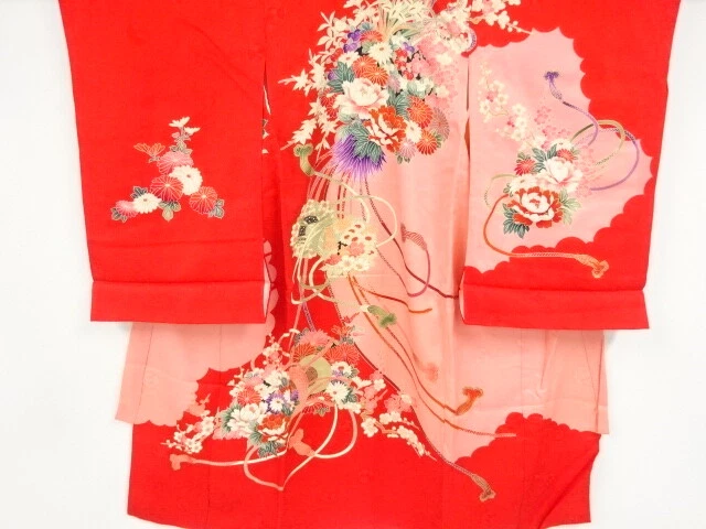 43431# Japanese Kimono / Antique Kimono For Girls / Floral Plants