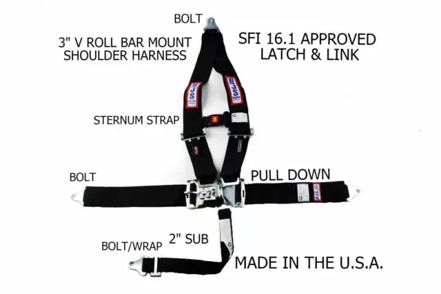 Rjs Sfi 16.1 5Pt  Latch & Link V Roll Bar Sternum Strap Belt Black