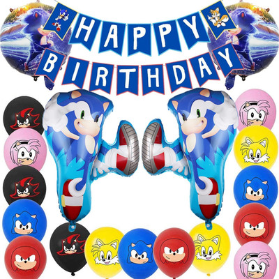 Sonic The Hedgehog Party Fête d'anniversaire Décoration Latex Ballon pour Garçon Anniversaire 21PCS Sonic Party Décorations Anniversaire Kit Sonic Décoration de Fête Sonic The Hedgehog Ballon 