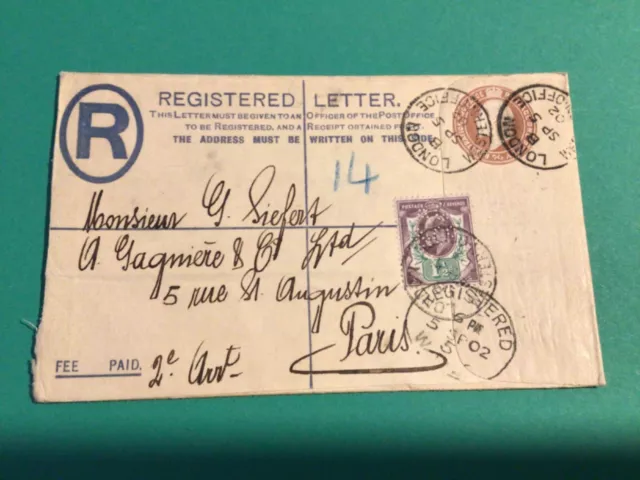 King Edward 1902 London to Paris registered letter A10559